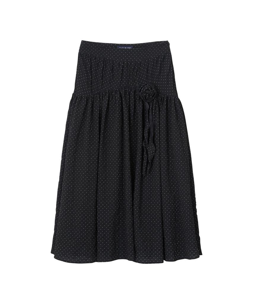 Salon De Yon Corsage Point Shirring Skirt_ Black