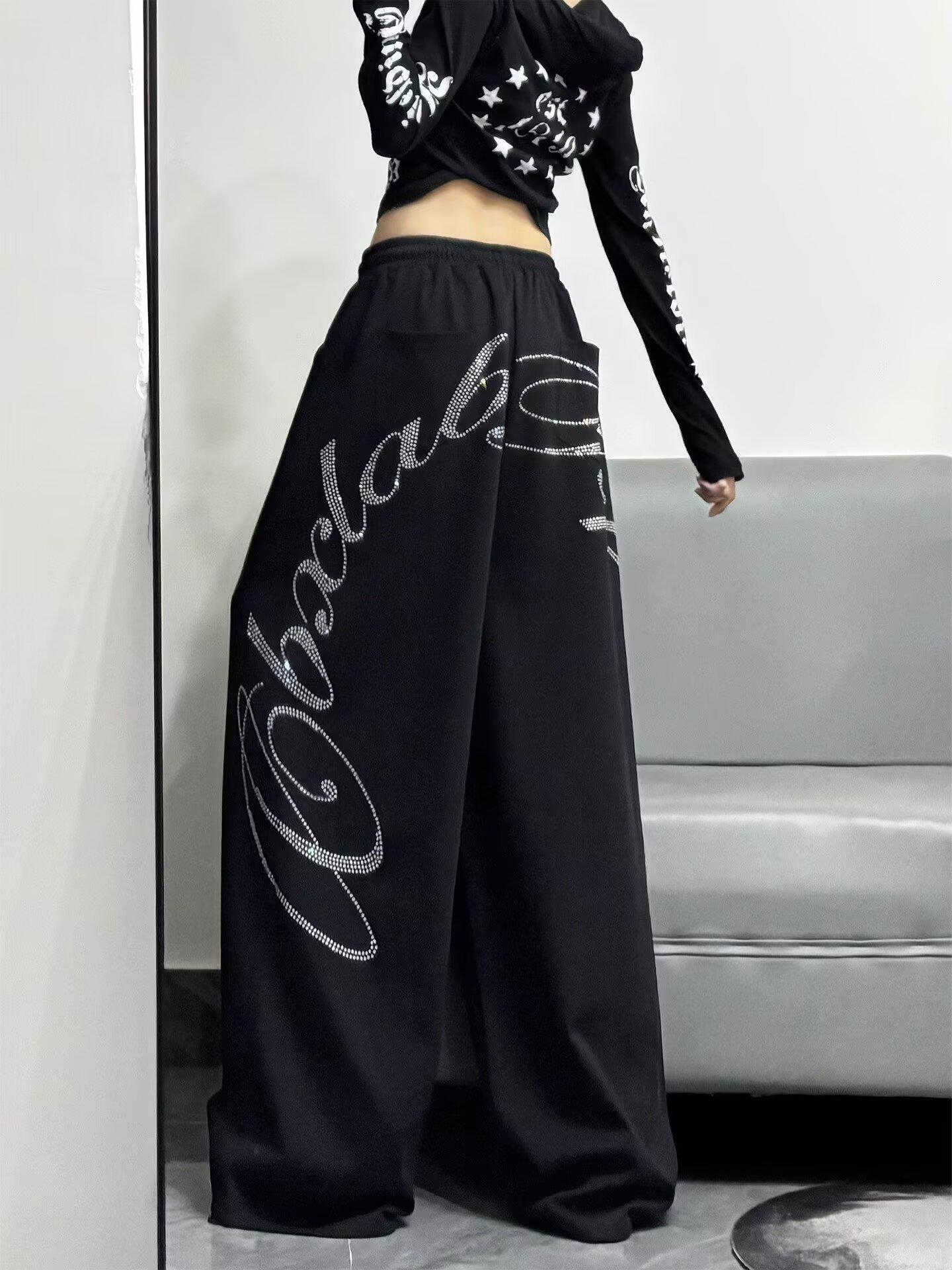 

Women s Black Hip Hop Drill Sweatpants: Winter Casual, Loose Wide-Leg, Slimming Scimitar Jazz Dance Design. Small
