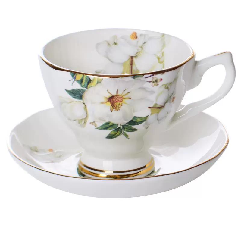 Floral Coffee Cup Sets 170ml Vintage Fine Bone China Tea Cup Spoon and Saucer Set Gold Trim Fine Dining and Table Decor