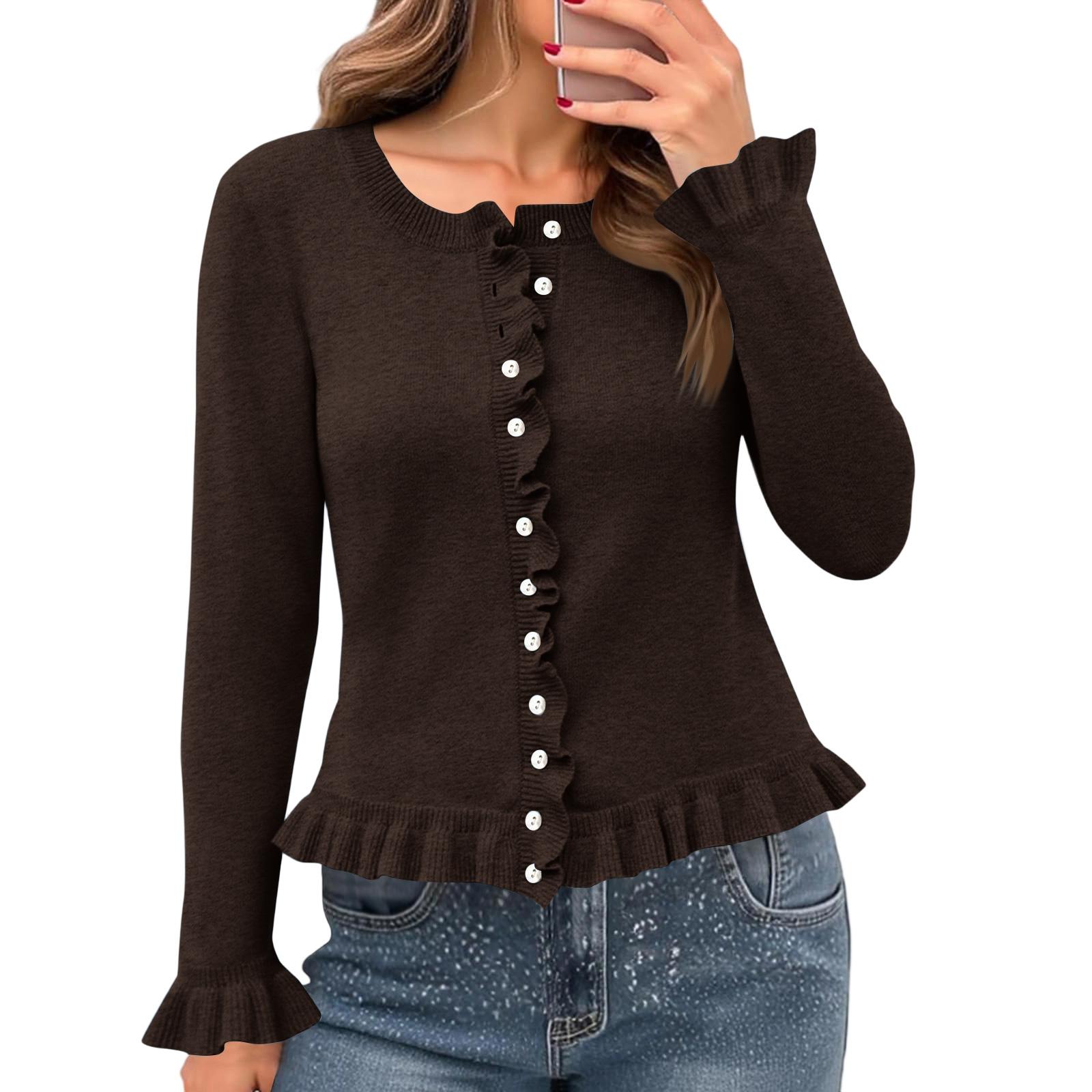 

Женский повседневный модный однотонный короткий свитер с оборками M