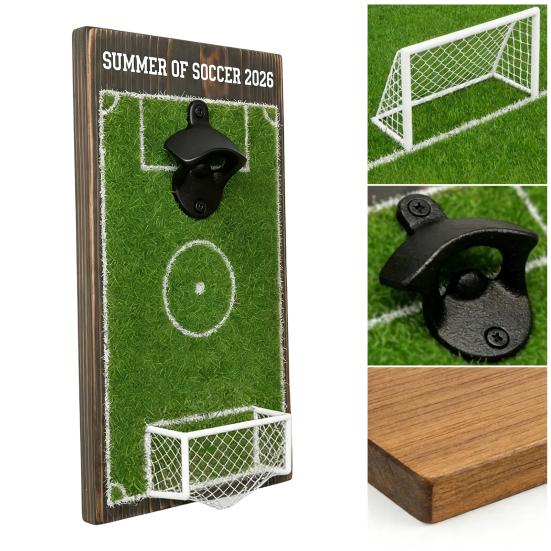 Football Field Beer Bottle Opener Wall Mounted Beer Cap Remover Wooden Soccer Field Sign for Bar Kitchen Game Room Unique Gift for Football Lovers
