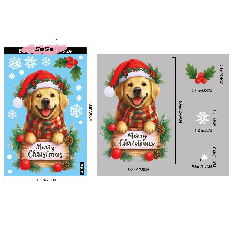 Christmas Wreath Puppy Glass Stickers Static Decorations Gift Box Shopping Mall Window Decoration Holiday Theme