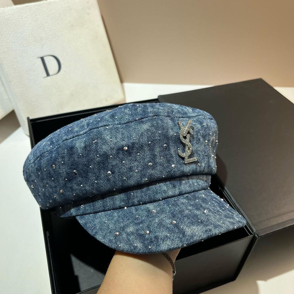 Vsl Paris Rhinestone Denim Bucket Hat Autumn Trendy Smudged Retro Forward Hat
