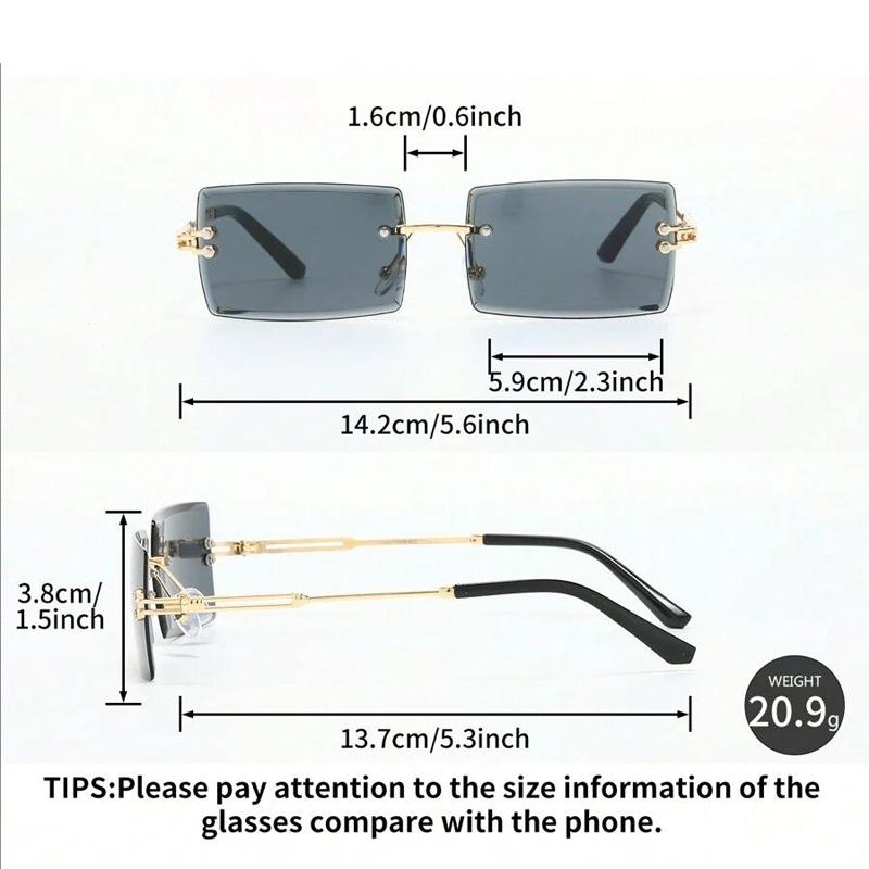 3pcs Men's Luxurious Frameless Rectangle Sunglasses Classic Fashion Eyewear For Daily Life And Outdoor Travel Beach