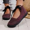 Women's Wide Width Lace-Up Ballet Flats - Solid Color Hollow Out Slip-On Shoes, Casual Closed Toe Flats