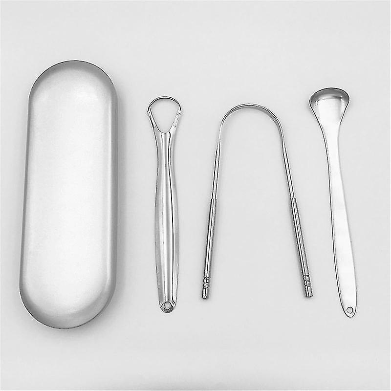 3pcs Stainless Steel Iron Box Tongue Scraper Brush Cleaning Scraper Oral Care Tongue Cleaner Tools