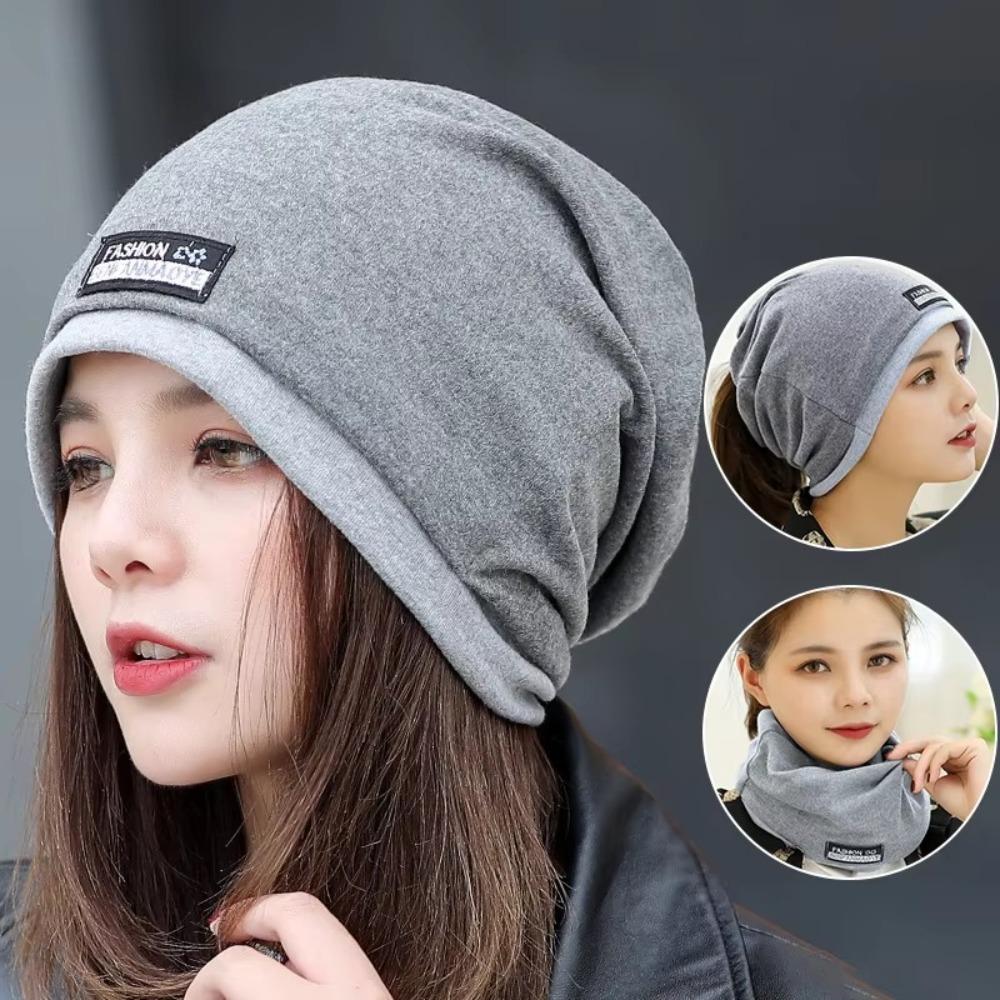 Solid Color Head Wrap Cap Ruffle Beanie Scarf Casual Turban Hat