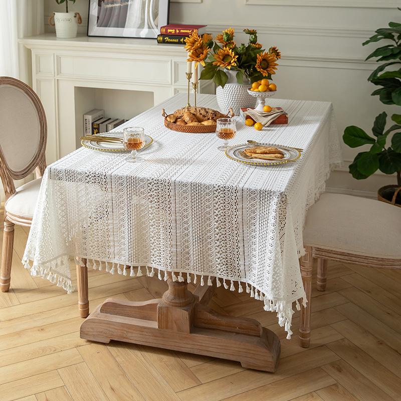 Vintage Lace Tablecloth White Beige Wedding Decoration Fabric Dining Table Cover Tea Table Cloth Photo Background