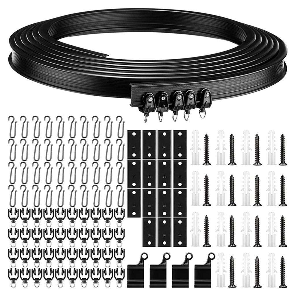 Schwarze Flexible Decken-Vorhangschienen-Set 5m Biegsam Fenster Raumteiler für Wohnzimmer Badezimmer Verstellbares Halterungsset
