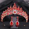 DIEZI Elegante Tiara de Cristal con Hojas Verdes Azules Rojas de Lujo para Mujer Boda Fiesta Vestido Elegante Reina Novia Novia Corona de Pedrería