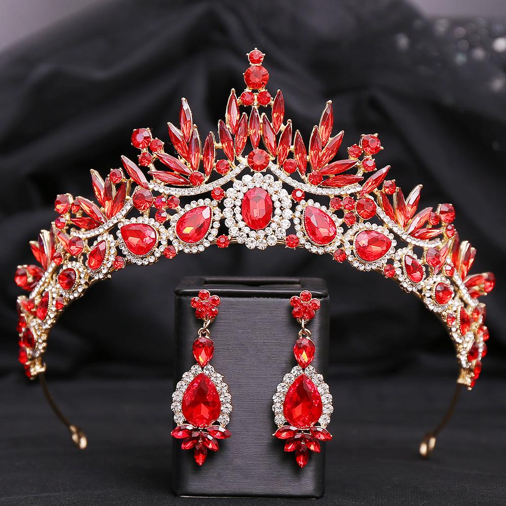 DIEZI Elegante Tiara de Cristal con Hojas Verdes Azules Rojas de Lujo para Mujer Boda Fiesta Vestido Elegante Reina Novia Novia Corona de Pedrería