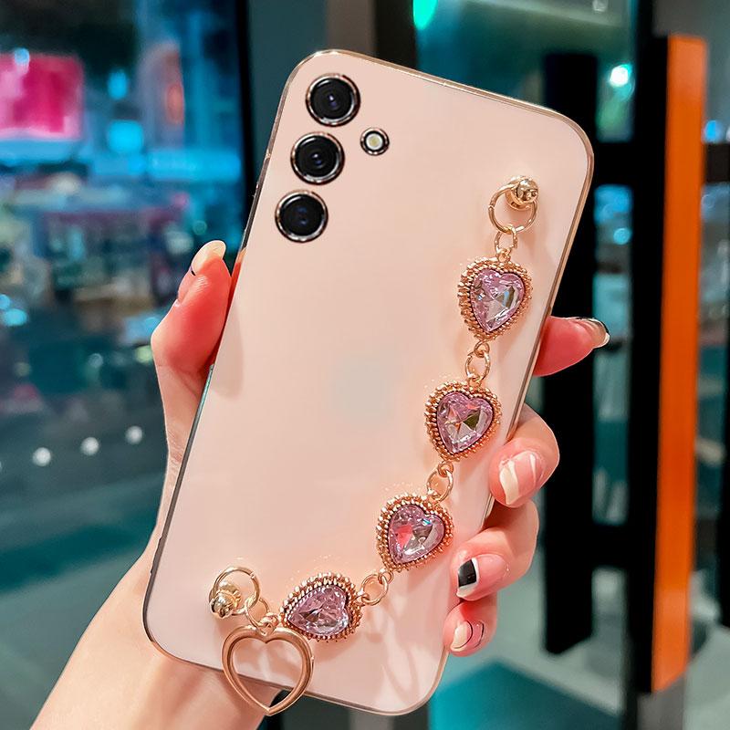 

Розкішний діамантовий браслет-ланцюжок силіконовий чохол для Samsung Galaxy S24ultra S23 S22 A13 A32 A14 A33 A53 M54 A73 A05s A04E A54 A25 S23fe протиударний чохол galaxy s21 рожевий