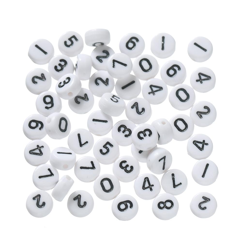 100pcs/Lot 7mm Flat Round Number Beads Acrylic Spacer Loose Bead for DIY Necklace Braclet Earrings Jewelry Making Accessories