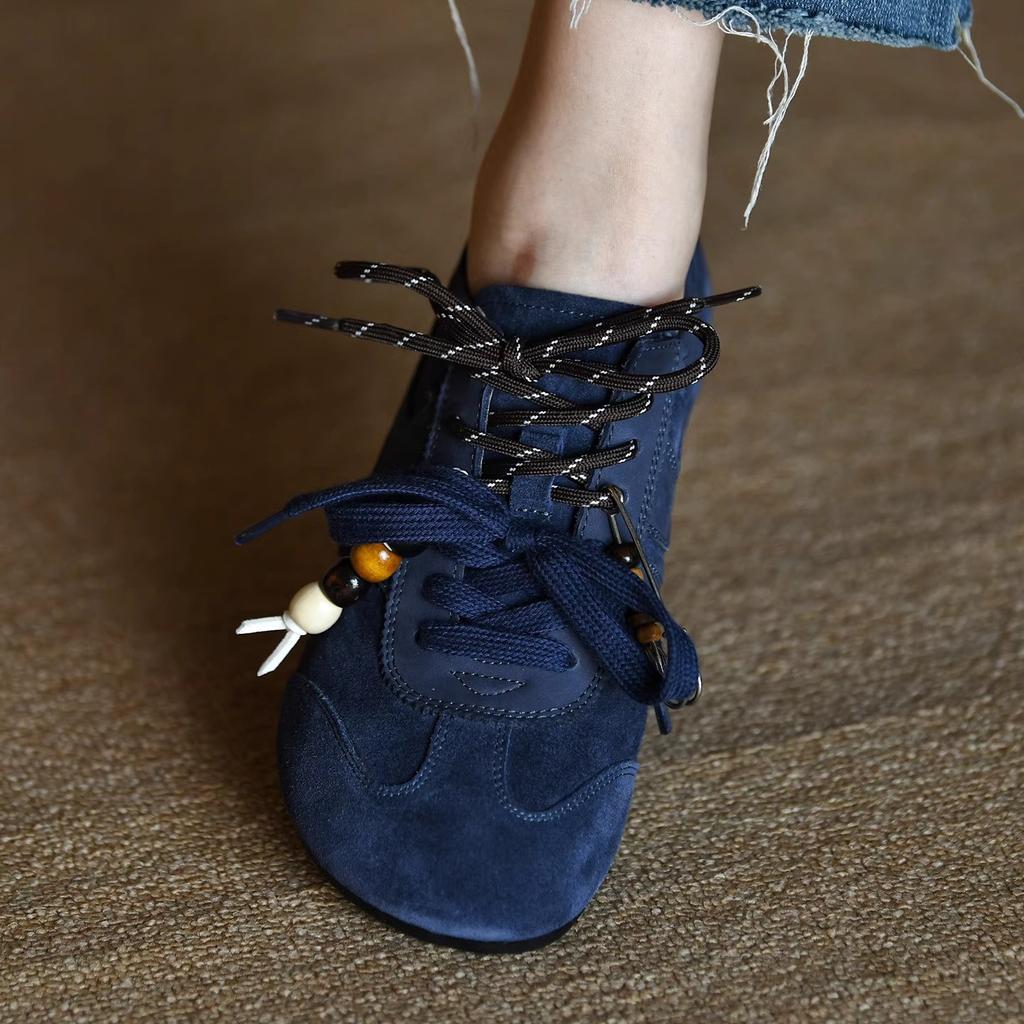 Frosted leather lace-up German training shoes women's fashion casual shoes soft sole deep mouth women's shoes newly opened round head single shoes