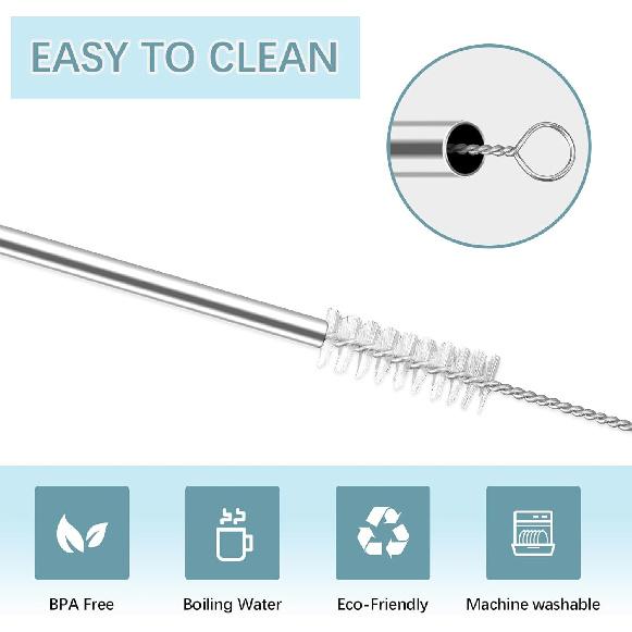 33 Pack of metal straws reble,15 Straight +15 Bent 8.5 Inch Stainless Steel Straws, 3 Cleaning Brushes Included, Perfectly Compatible with 20oz Cup