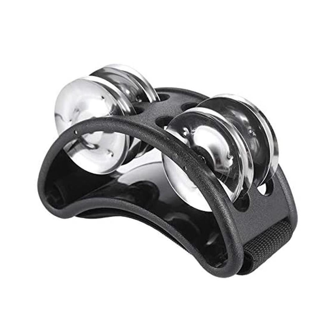 Foot Tambourine ABS Metal 4 Pair Jingle Bell Nylon Strap Black Foot Drum for Adult Kids