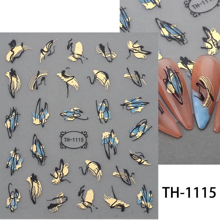 1PCS Black White Butterfly Laser Nail Stickers Nail Art Decoration Abstract Lines Bronzing Flowers Stickers For Nails