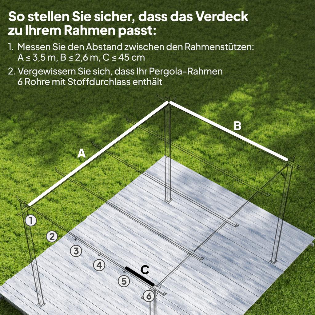 Retractable Pergola Cover, 3.5 x 2.6 m Replacement Canopy Fabric for 4 x 3 m Frame, Roof Top Only, Light Grey