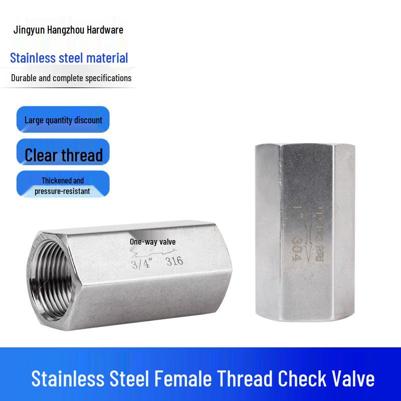 304 Stainless Steel Female Thread One-Way Check Valve, Gas/Water Pipe Backflow Preventer, Hexagonal 1/4" & 1/2" Internal Thread.
