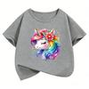 Fashion Horse with Rainbow Design TShirt Printed T Shirt Girls Summer Clothes Short Sleeve Tops TShirts Cute Girls Clothing