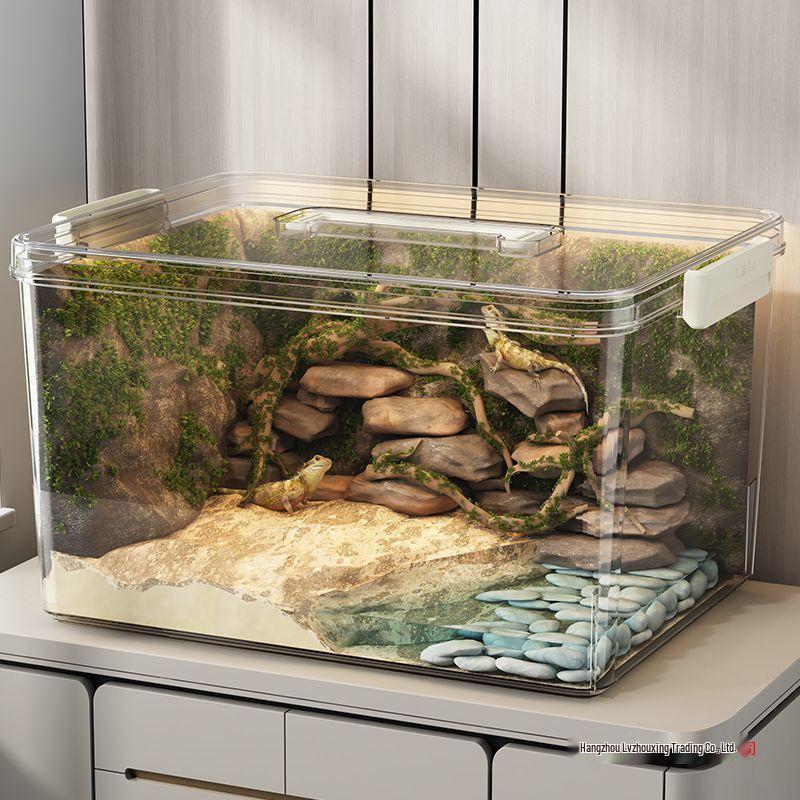 High Clarity Fish Tank & Ecosystem Box for Goldfish, Turtles, Hamsters with Ecological Landscaping Storage