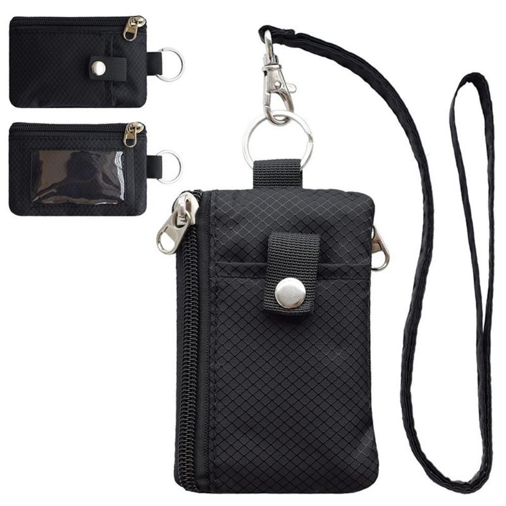 

ID Window Keychain Wallet Water Resistant Lanyard Wallet Minimalist Coin Purse чорний