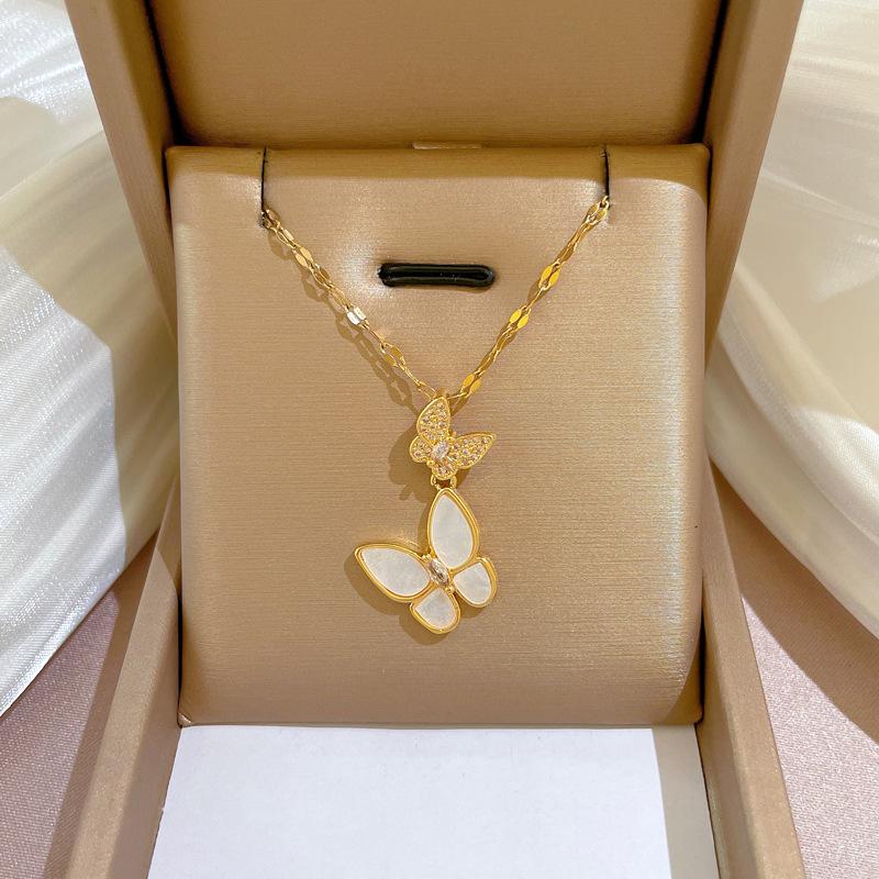 Titanium Steel Micro-Inlaid Gold Plated Women's Lucky Bead Necklace - Trendy Clavicle Chain Accessory