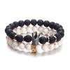 Couple Distance Black Lava Beads Handmade Bracelets Charm Crown Men's Natural Stone Bracelet Women Yoga Jewelry Gift
