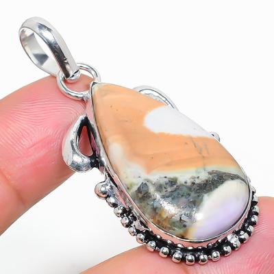Natural Maligano Jasper Gemstone 925 Sterling Silver Gift Pendant 2.09" H7l23