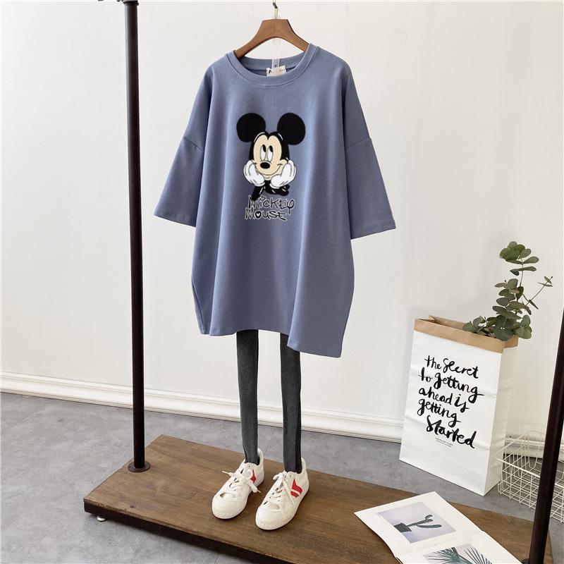 Women's Summer Maternity Cotton T-Shirt - Short Sleeve, Loose Fit, Stylish Mid-Length Print