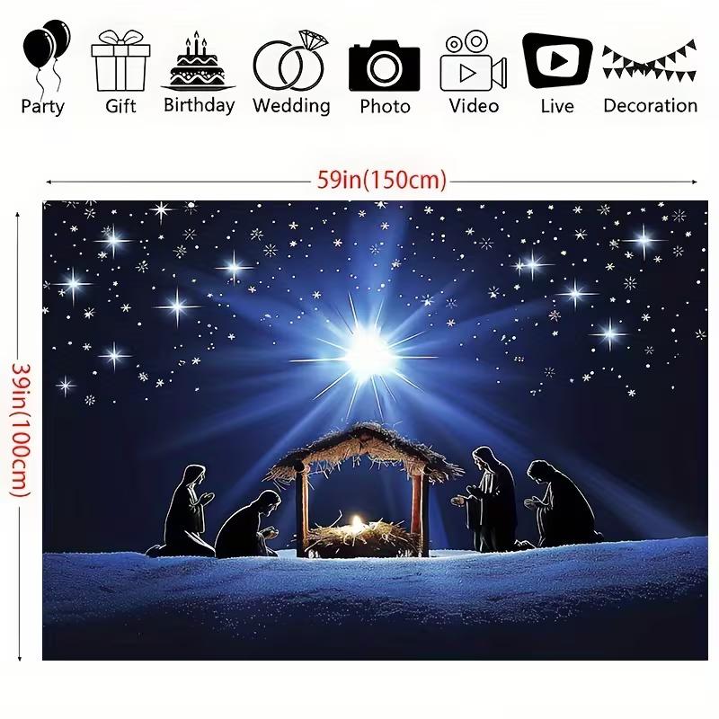 2D Religious Christmas Photo Background, Holy Night Nativity with Bright Star 47.2x31.5inch/120*80cm
