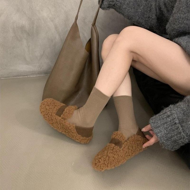 Moda AJGS Metal Tokalı Kemer Peluş Babetler Sıcak Pamuklu Loaferlar Kıvırcık Koyun Kürkü Mary Janeler Kışlık Ayakkabılar Kadın 2024 Lüks Tasarımcı Ayakkabıları
