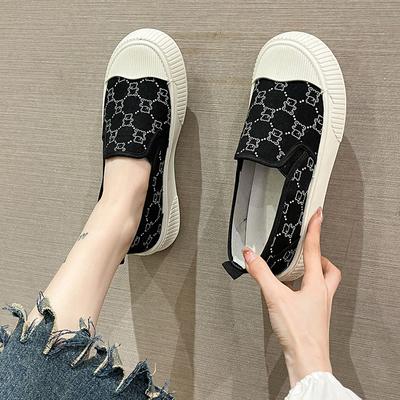 Damskie buty płócienne z okrągłym noskiem mokasyny obuwie damskie z wysokiej jakości wulkanizowaną podeszwą dla luksusowej mody Y2k do codziennego użytku wiosna A