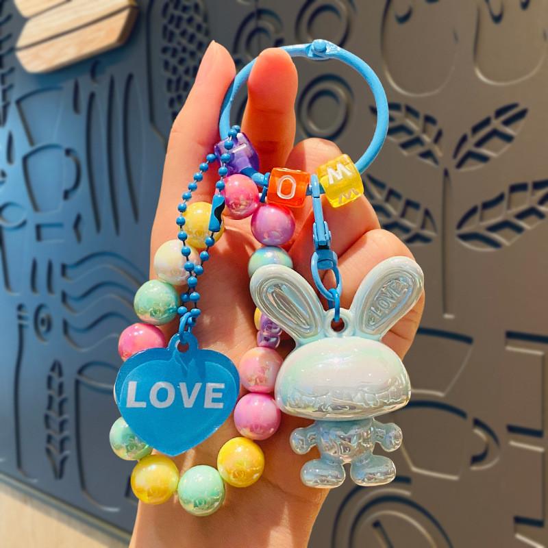 Cute Cartoon Rabbit Bead Bracelet Keychain Adorable Couple Backpack Accessories
