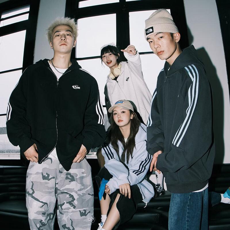 

LEMANISM Three-Stripe Hooded Zipper Sweatshirt L