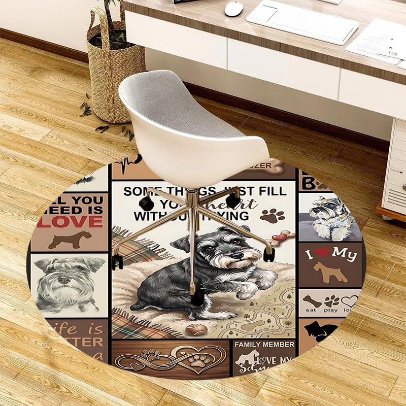 1PC Schnauzer Love Non-Slip Floor Round Carpet, Office, Family, Bedroom, Large Area Rug Indoor Rugs,  Durable Polyester-L0364