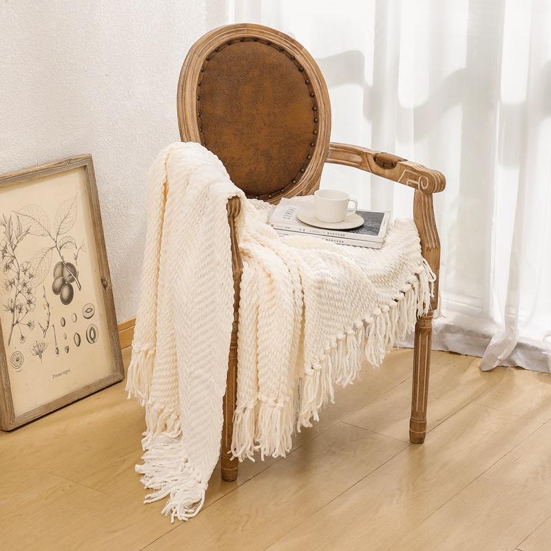 Karamellfärgad Geometrisk Pläd | Stickad Inomhus Utomhuspläd för Soffa Couch Stol Säng | Höstdekor