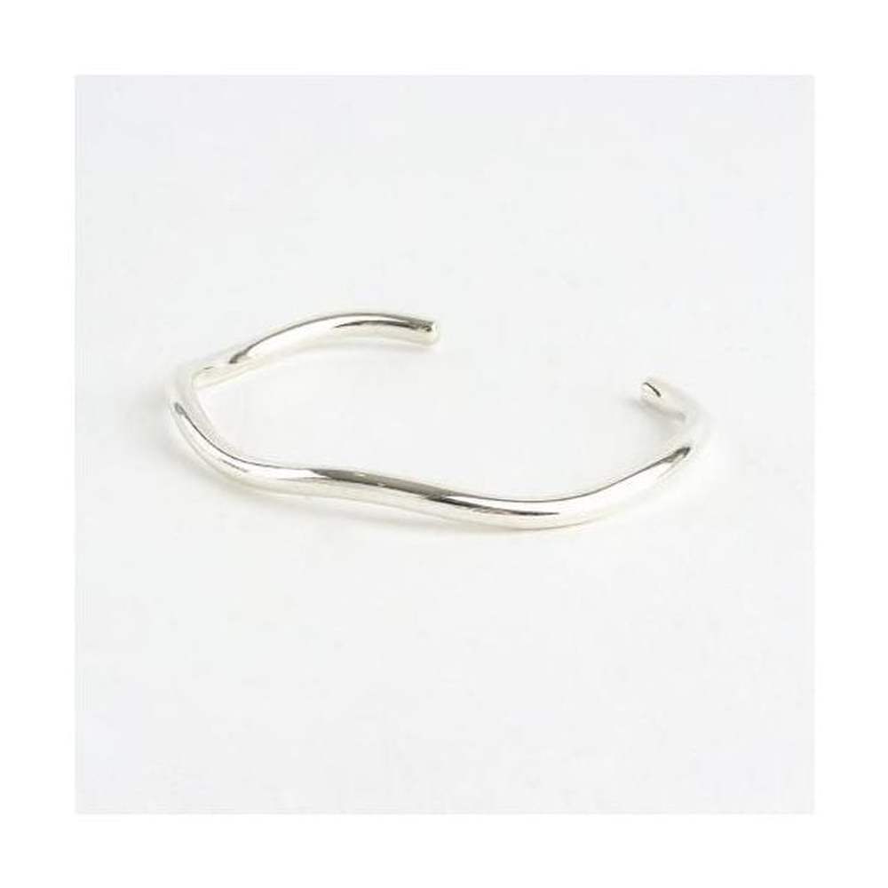 

925 Silver Minimal Wave Open Bangle Bracelet Layered, Made in Korea