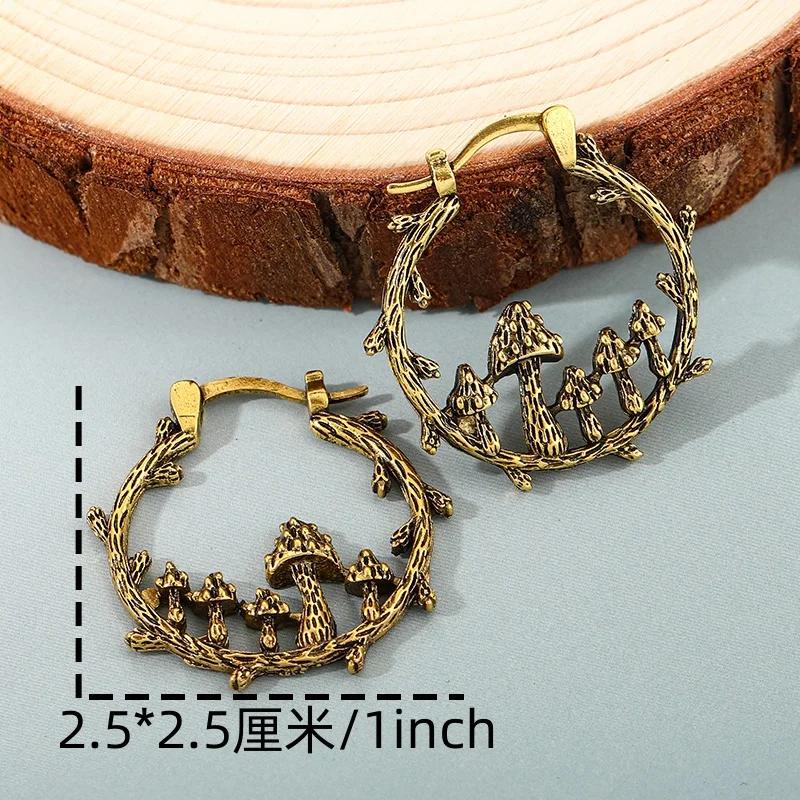 Винтажные богемные серьги-кольца с грибами на ветке дерева для женщин, уникальный дизайн, преувеличенные серьги золотого цвета, праздничные украшения, подарки