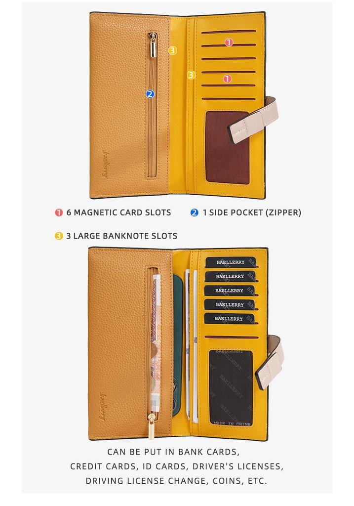 Baellerry Women's Korean Style Color Block Multi-Card Long Wallet Clutch