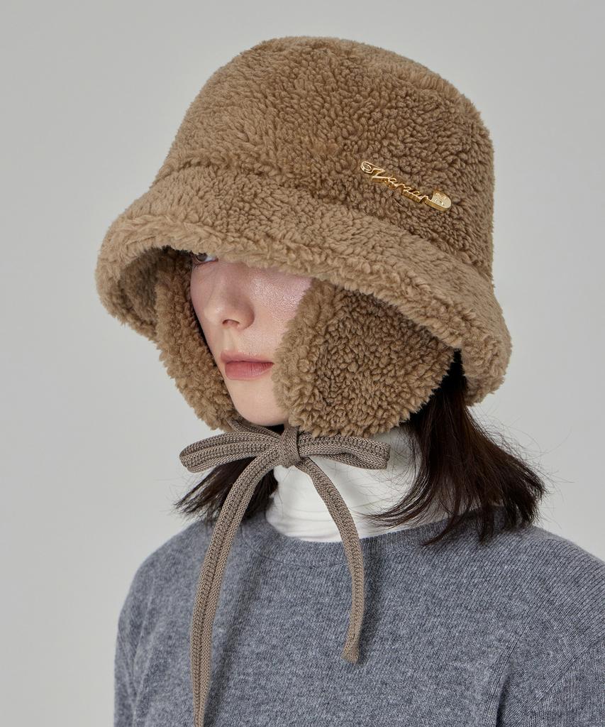 Bajal Safety Fin Sherpa Fur Flap Bucket Hat Taupe