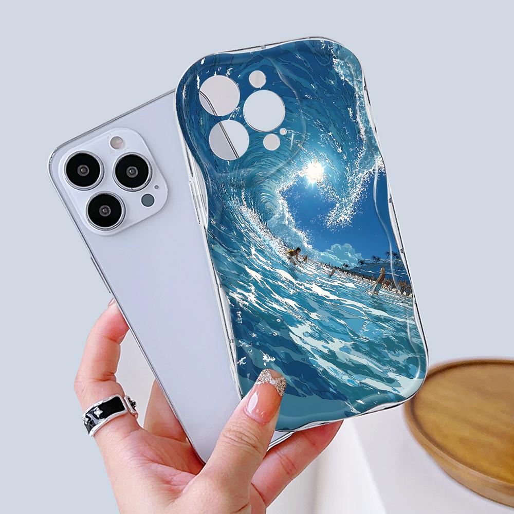 Cartoon Pattern Cream Texture Casing Wavy Edge Soft Silicone Cover Phone Case for IPhone Samsung Huawei Honor Xiaomi Redmi Infinix Tecno