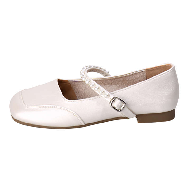 French Pearl One-word Buckle Shallow Mouth Small Single Shoes Women's 2025 Summer with Skirt Soft-soled Mary Jane Shoes Small Leather Shoes