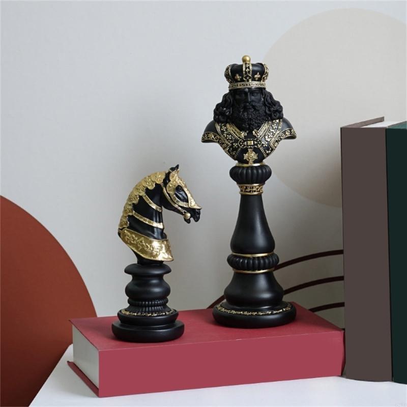 62KD Czarno-Biała Statua Szachowa Królowa/Król/Koń Rzeźba do Wyrafinowanej Dekoracji Domu i Biura Klasyczny Design