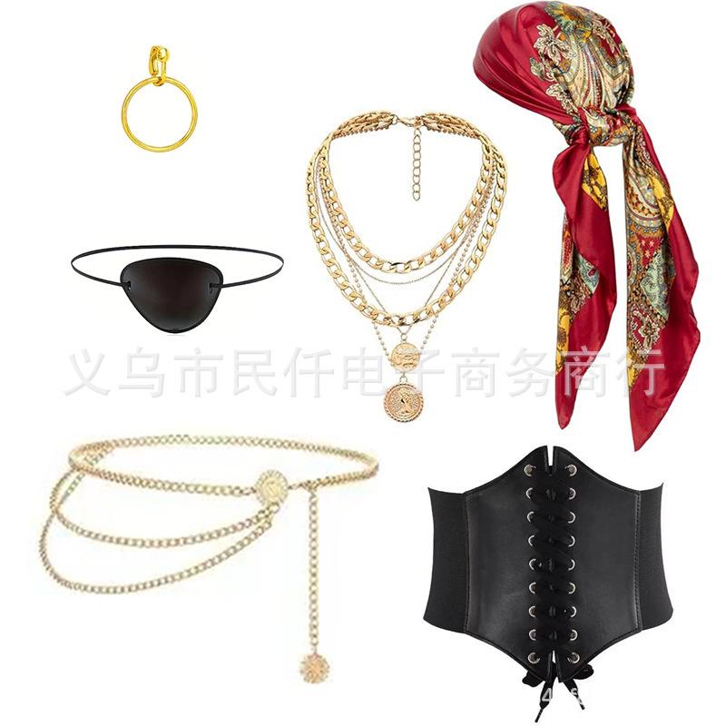 Ball Dress Up Set Cosplay Pirate Dress Up Accessories Headscarf Belt Necklace Bracelet Set Holiday Party Decoration Props