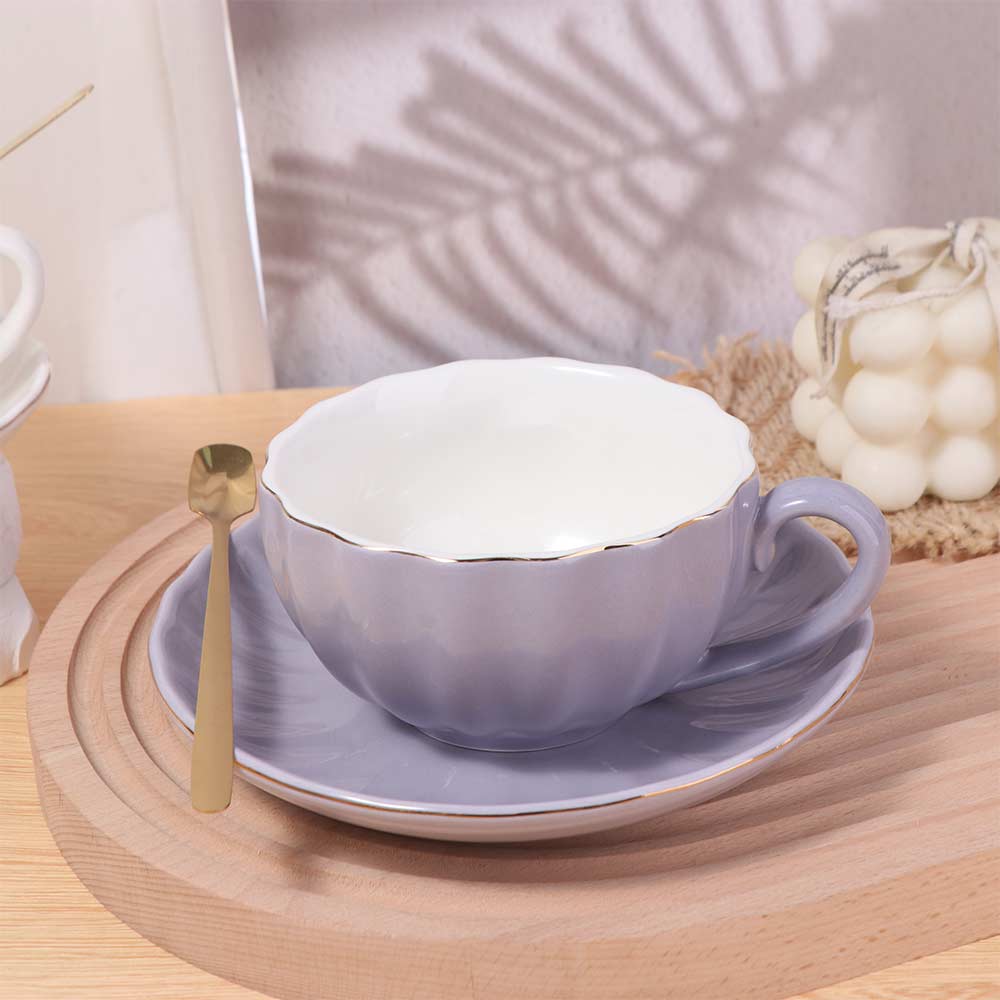 Ceramic Coffee Cup Spoon Plate Set Gold Trim Tea Cups Coffee Ware Afternoon Tea Set  Afternoon Tea