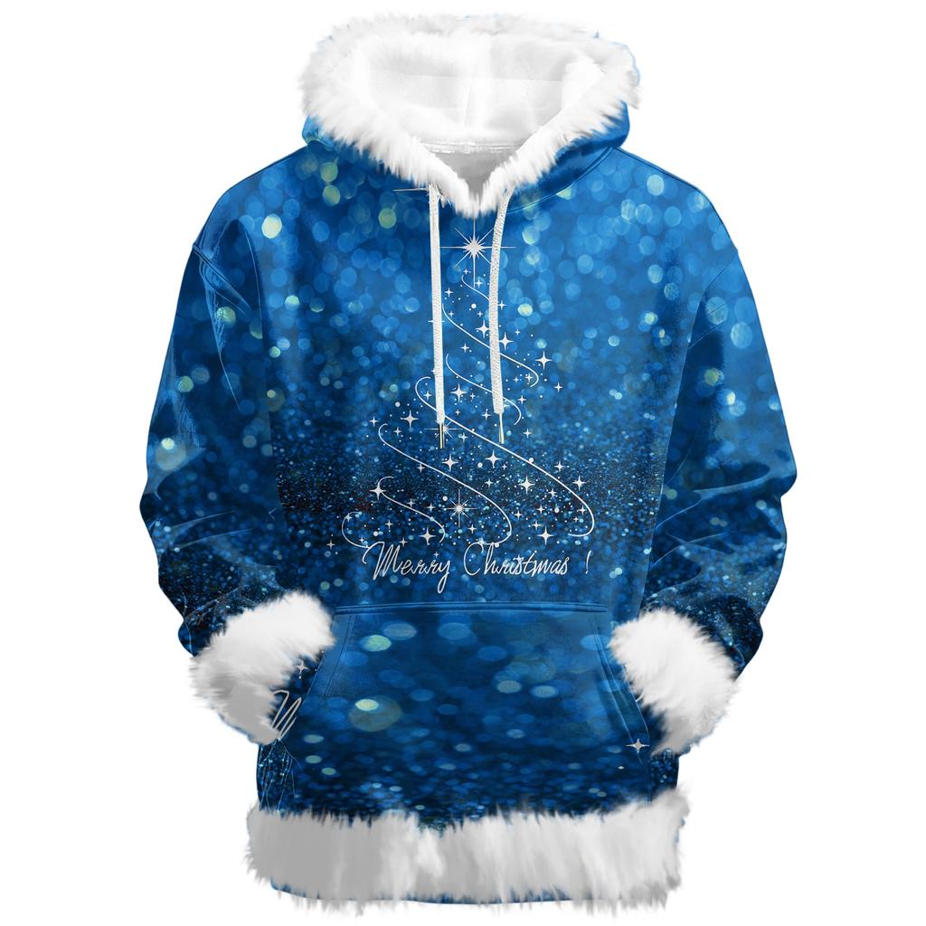 Damska świąteczna bluza z kapturem, casualowa, z podszewką z polaru, z długimi rękawami i kieszeniami