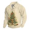 Men's Christmas Cotton Pullover Long Sleeve Outdoor Shirt Vintage Corduroy Button Stand Collar Shirt Casual Sweatshirt Christmas Print Top