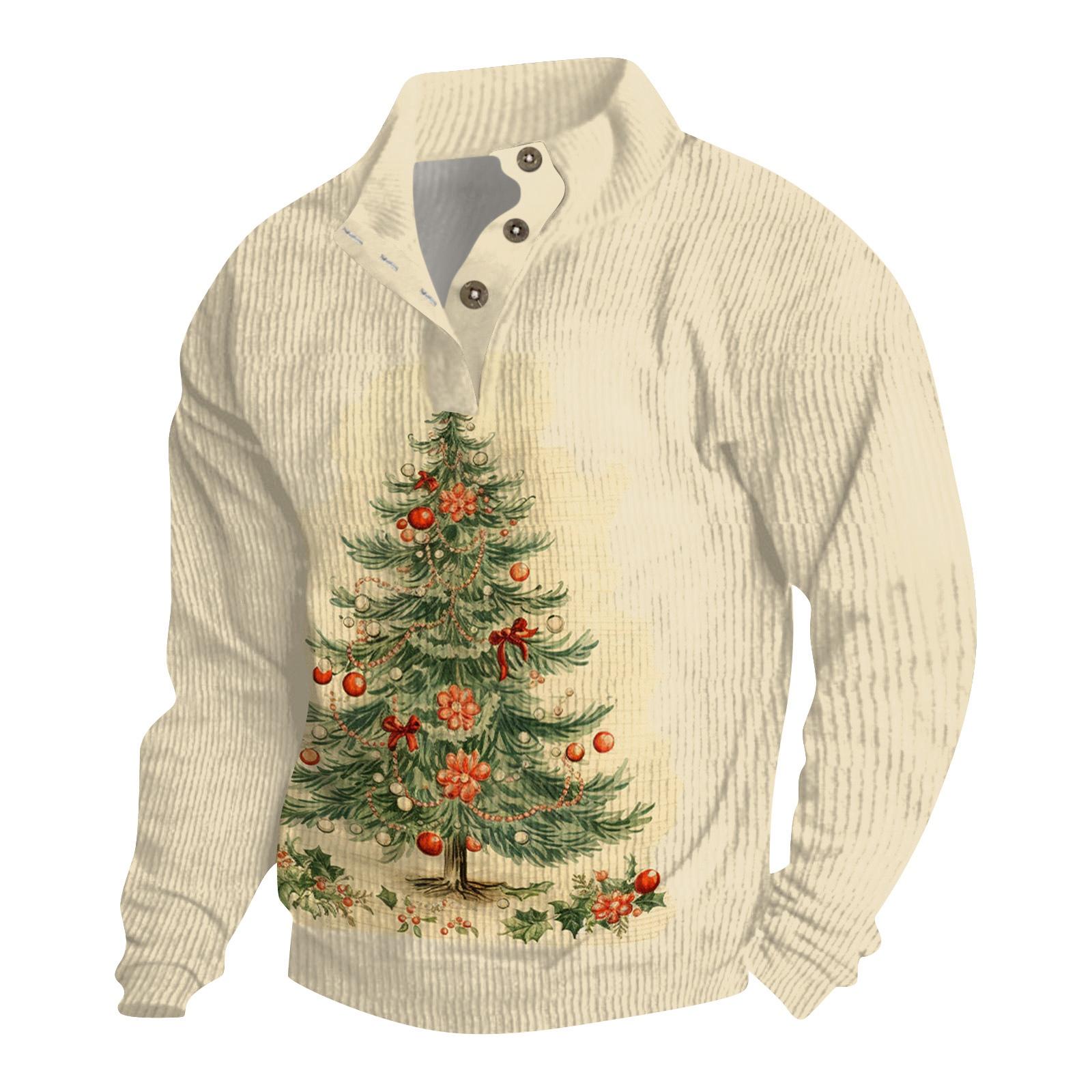 

Мужская рождественская хлопковая рубашка-пуловер с длинным рукавом для активного отдыха, винтажная вельветовая рубашка с воротником-стойкой и пуговицами, повседневная толстовка с рождественским принтом S