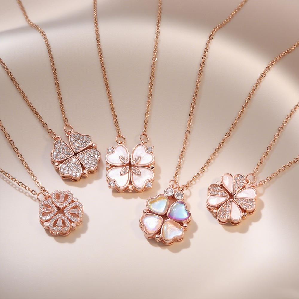 Heart-to-Heart Openable Four-Leaf Clover Necklace - High-End Light Luxury Clavicle Chain